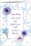 Customizable Name Thank You Ministry Blue Flowers card