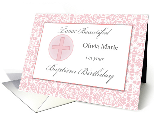 Baptism Birthday Custom Name Pink Lace Pattern card (1708176)
