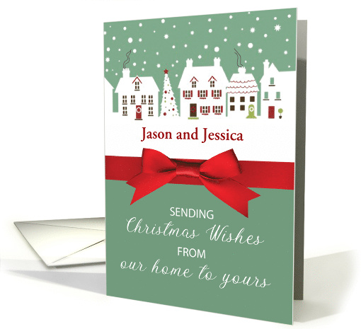 Christmas From Our Home to Yours Light Green with Red Bow card