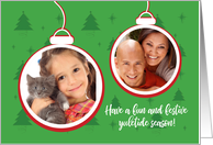 Yuletide Holiday Season Green with Photo Ornaments card