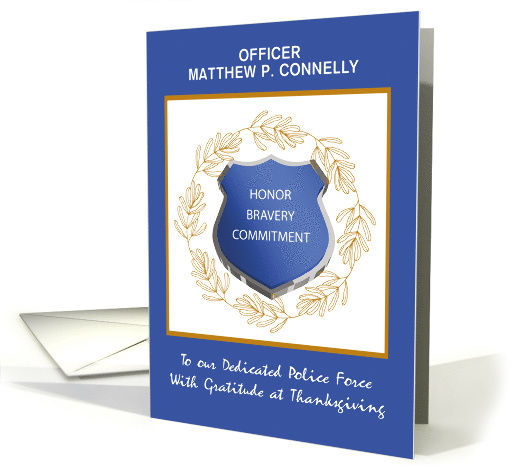 Custom Name Police Officer Thanksgiving Thank You Wreath card