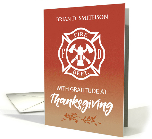 Custom Name Firefighter Thanksgiving Blessings Thank You Emblem card