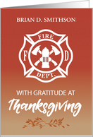 Custom Name Firefighter Thanksgiving Blessings Thank You Emblem card