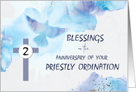 Priest 2nd Second Ordination Anniversary Blessings Blue Purple Cross card