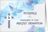 Priest 4th Fourth Ordination Anniversary Blessings Blue Purple Cross card