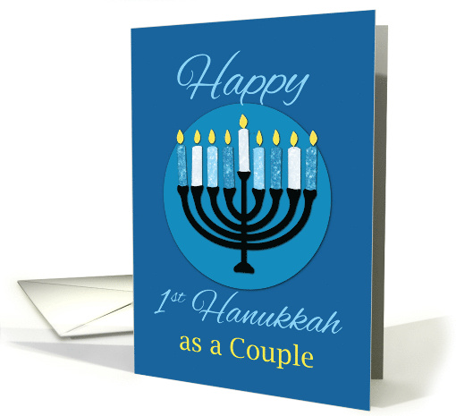 As Couple First Hanukkah Menorah on Dark Blue card (1710406)