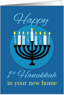 In Your New Home First Hanukkah Menorah on Dark Blue card
