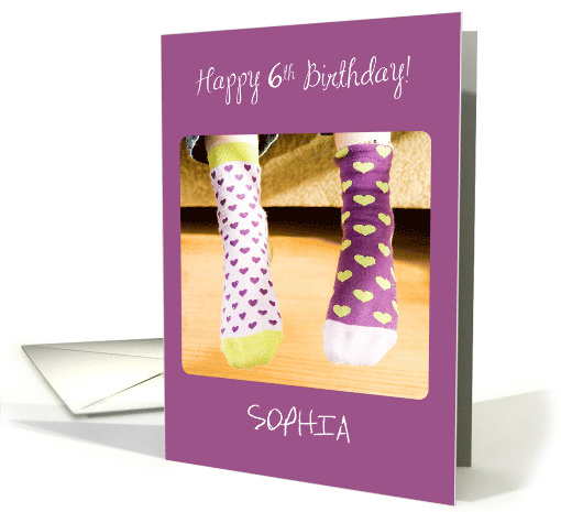 Customizable Name 6th Birthday Crazy Socks card (1710670)