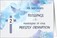 Custom Name Priest 2nd Second Ordination Anniversary Blessings Blue card