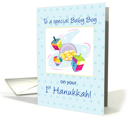 Baby Boy First Hanukkah Dreidel Gold Coins and Gifts card (1710758)