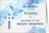Custom Name Priest 4th Fourth Ordination Anniversary Blessings Blue card