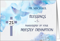 Custom Name Priest 25th Ordination Anniversary Blessings Blue Purple C card