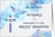 Custom Name Priest 30th Ordination Anniversary Blessings Blue Purple card