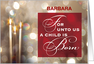 Personalize Name Christmas Candles Child is Born Red Gold card