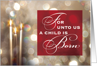 Christmas Candles Religious Christian Child is Born Red Gold card
