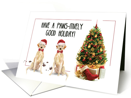 Yellow Labrador Retriever Funny Christmas Dog and Tree card (1710984)