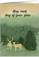 Birthday Green Landscape Deer with Evergreen Trees card
