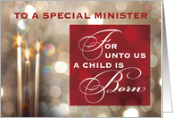 Minister Christmas Candles Child is Born Red Gold card