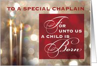 Chaplain Christmas Candles Child is Born Red Gold card