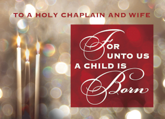 Chaplain and Wife Christmas Candles Child is Born Red Gold