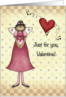 Angel Girl with Heart Country Folk Valentine card