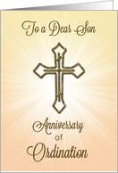 Son Anniversary of Ordination with Cross on Starburst card