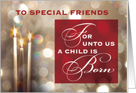 Special Friends Christmas Candles Child is Born Red Gold card