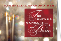 A Special Grandmother Christmas Candles Child is Born Red Gold card