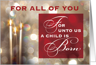 For All of You Christmas Candles Child is Born Red Gold card