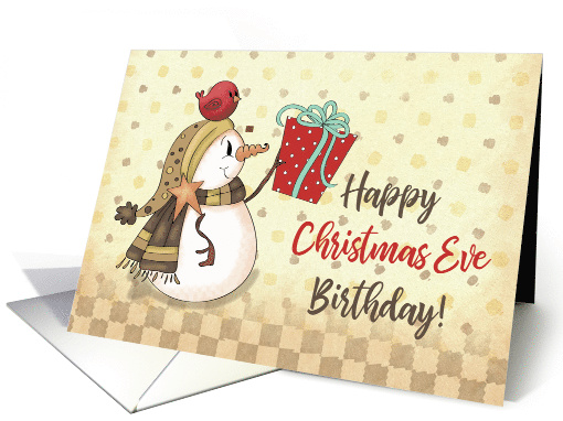 Birthday Bird on Snowman with Present card (1712410)