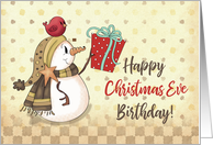 Birthday Bird on Snowman with Present card