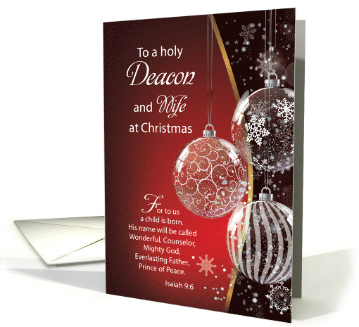 Deacon and Wife Christmas Bible Quote Ornaments on Red Black card