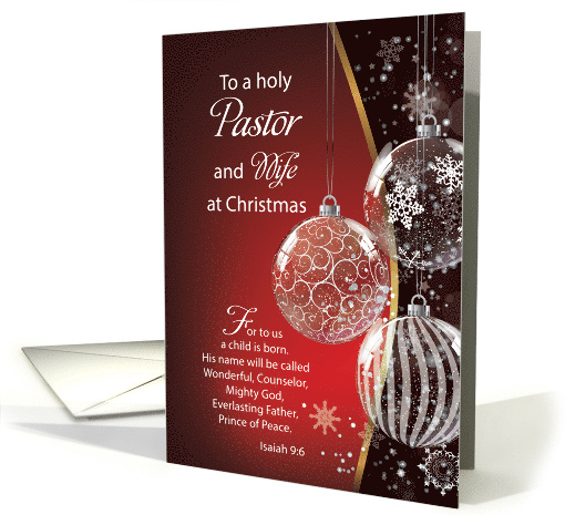 Pastor and Wife Christmas Bible Quote Ornaments on Red Black card