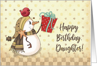 Daughter Birthday Bird on Snowman with Present card