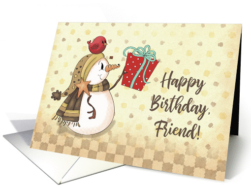 Friend Birthday Bird on Snowman with Present card (1712760)