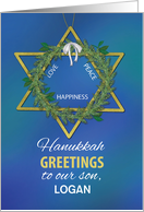 Son Hanukkah Greetings Customizable Name Star of David Gold Look card