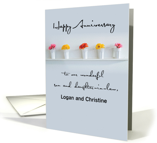 Son and Daughter in Law Wedding Anniversary Row of Flowers card