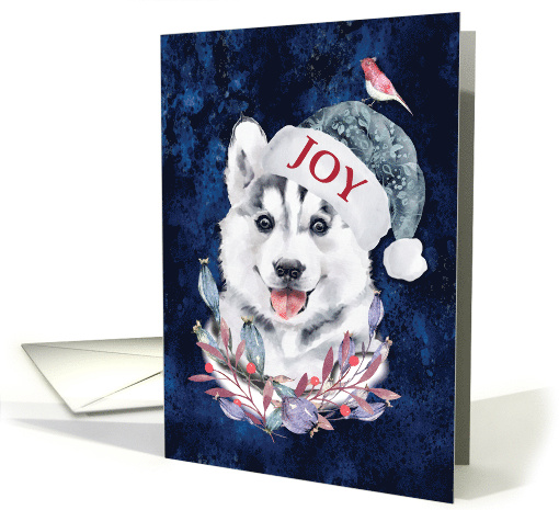 Husky Puppy Hat Bird Christmas Joy card (1714802)
