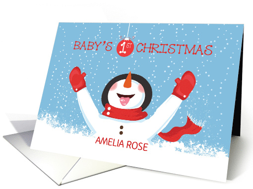 Personalize Babys Name First Christmas Snowman card (1715414)