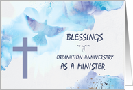 Minister Ordination Anniversary Blessings Purple Cross Blue Watercolor card