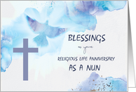 Nun Religious Life Anniversary Blessings Purple Cross Blue Watercolor card