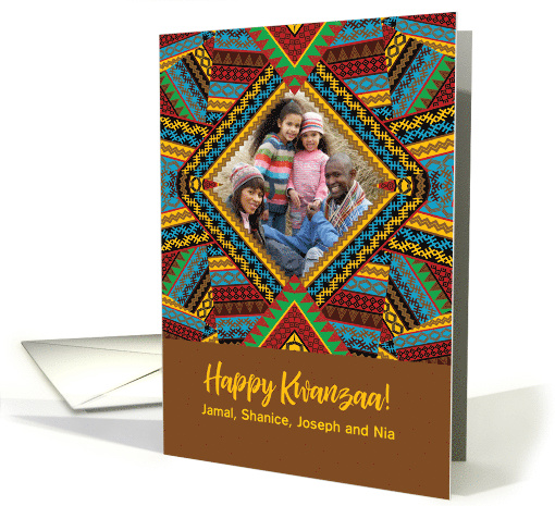 Kwanzaa Custom Photo and Name Brightly Colored Diamond Pattern card