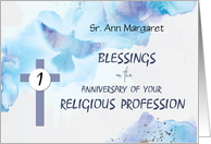 Nun 1st Anniversary of Religious Profession Blessings Blue Purple Cros card