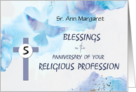 Nun 5th Anniversary of Religious Profession Blessings Blue Purple Cros card