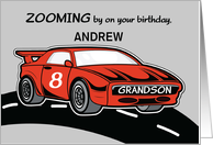 Grandson Custom Name Birthday Age 8 Red Sports Car card