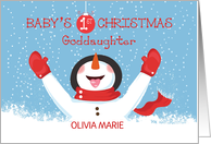 Personalize Goddaughter Name Christmas Snowman card