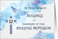 Nun 52nd Anniversary of Religious Profession Blessings Blue Purple Cro card