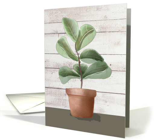 Fiddle Leaf Fig Tree Watercolor Potted Plant with Wooden... (1719900)