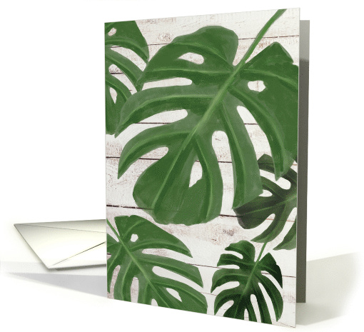 Monstera Leaves Blank Note Card On Wooden Planks card (1719904)