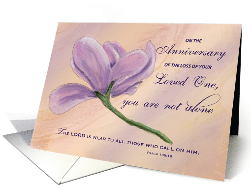 Religious Anniversary of Loss Purple Flower Bible Quote card (1723122)
